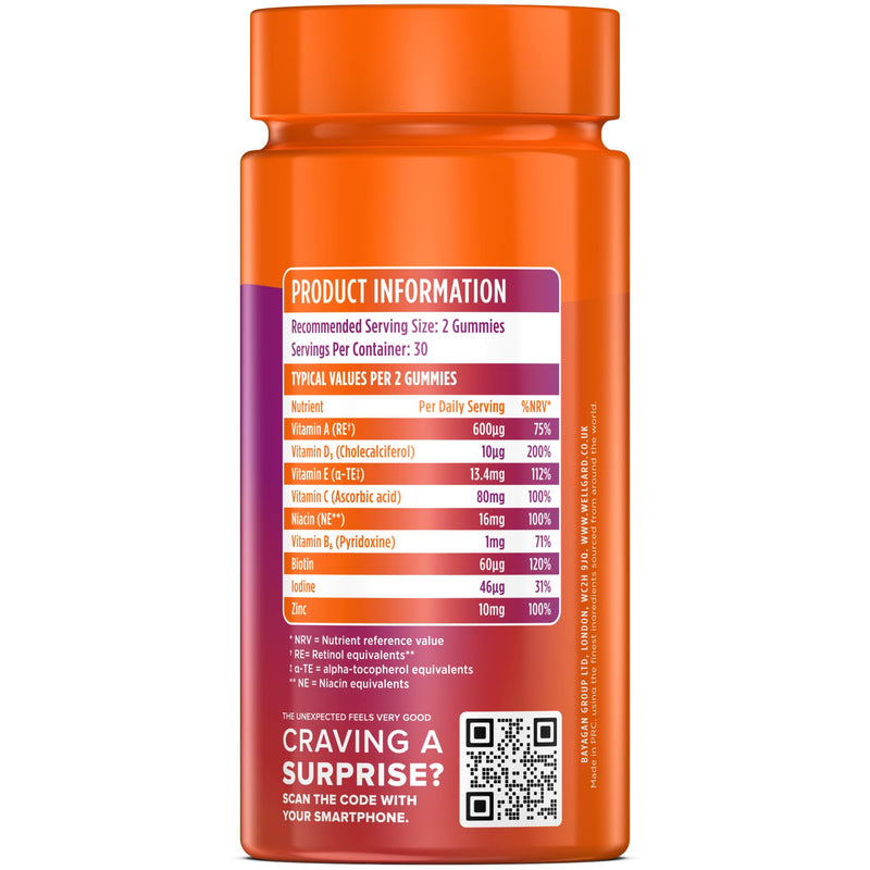 Vegan Multivitamin Gummies by Wellgard - Chewable Multivitamins Adults, 60 Vitamin Gummies, Orange Flavour (Adult Gummies)