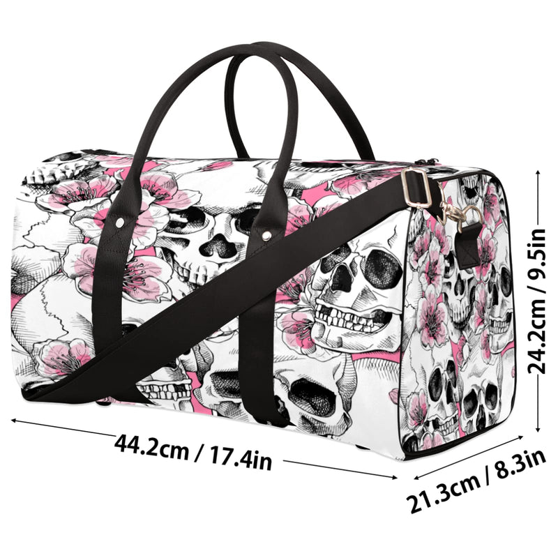 Day Of The Dead Skull Travel Duffel Bag, Cherry Blossom Skull Sports Gym Bag Waterproof Weekender Bag Overnight Travel Carry on Bag Duffel Tote for Women and Men