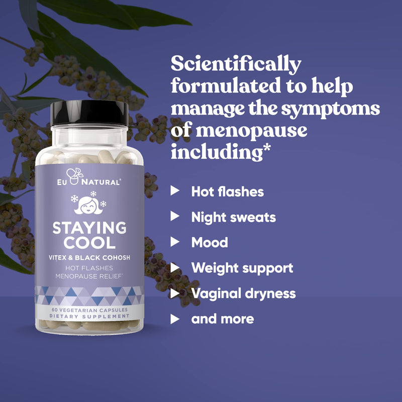 [Australia] - Staying Cool Menopause Supplements for Women – Hormonal Hot Flashes, Weight Support, Night Sweats – Vitex Chaste Tree & Black Cohosh Pills for Natural Relief – 60 Vegetarian Soft Capsules 