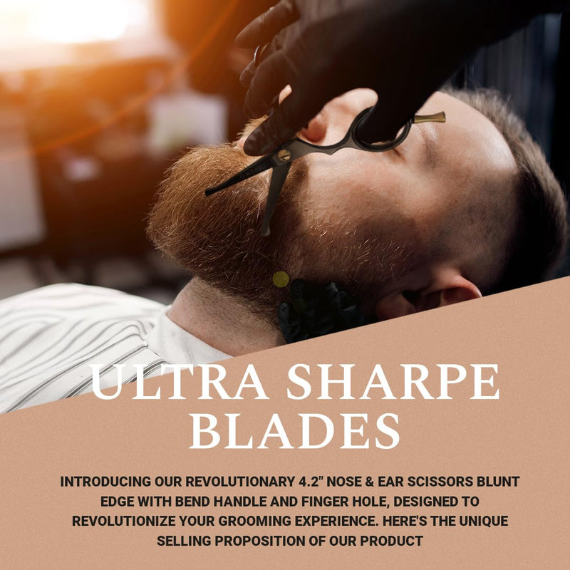 Ontaki Mustache Scissors - 4.2" Black Japanese Steel - Beard & Nose Hair Trimming Scissors for Men - Rounded Tip Ergonomic Handles - Hand-Forged Mustache Grooming Kit Black 4.2"