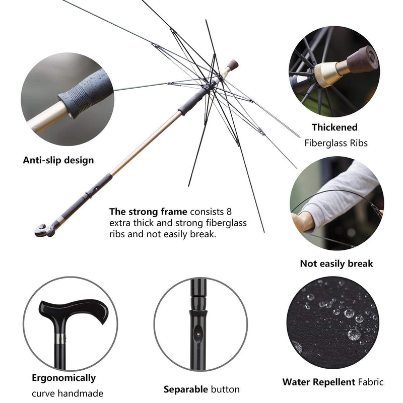 Stick 2-in-1,Self Defense Cane Umbrella Man, Auto Open Long Handle, Large Detachable Sturdy Walking Stick Man Crutch Umbrella for Father's Day,Elderly Men(Black)