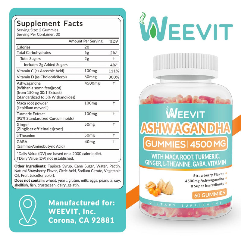 [Australia] - Ashwagandha Gummies 4500mg for Women & Men, Ashwagandha Gummy with Maca Root Powder | Organic Ashwa Gummies for Boost Energy 60 Count (Pack of 2) 