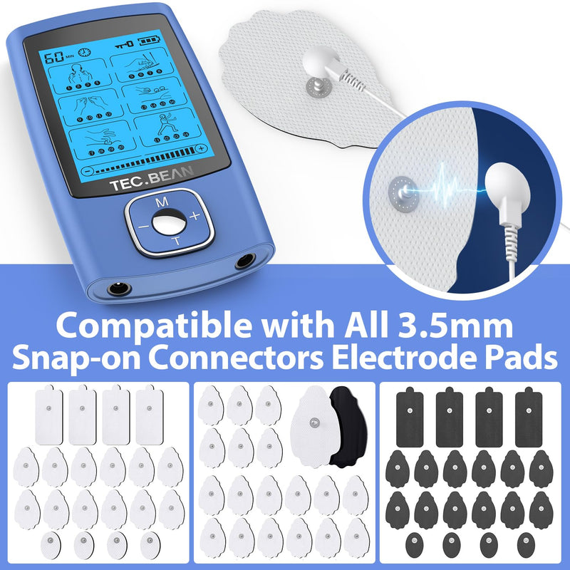 [Australia] - 24 Modes Tens Unit Muscle Stimulator, Rechargeable Tens Machine with 8 Electrode Pads (American Gel), Electric Pulse Massager for Pain Relief Therapy（Blue） B-blue 