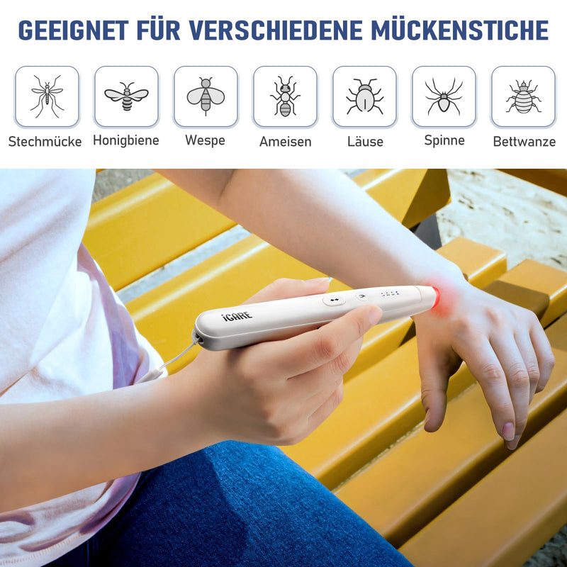 [Australia] - ICARE insect bite healer, mosquito bite heat pen, electric bite healer for quick relief, chemical-free insect bite pen, electric bite healer, 4 levels of heat regulation, white 