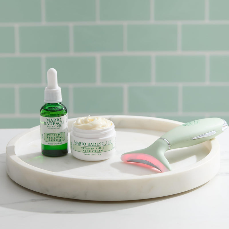 Mario Badescu Triple Light Thermal Face and Neck Massager, Red, Blue & Green LED Light Therapy Facial Device, Warm Massage & Vibrations for Firming, Sculpting & Radiant Skin