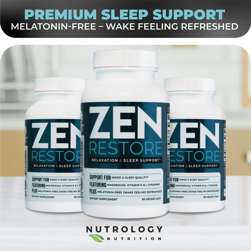 Nutrology Zen Restore – 400mg Magnesium Malate, Vitamin D3 & L-Theanine, Supports Sleep, Muscle Recovery & Adrenal Wellness, Magnesium Supplement for Men and Women, 30 Servings | Magnesium Supplement, 400mg Magnesium Malate, L-Theanine, Relaxation Supp...