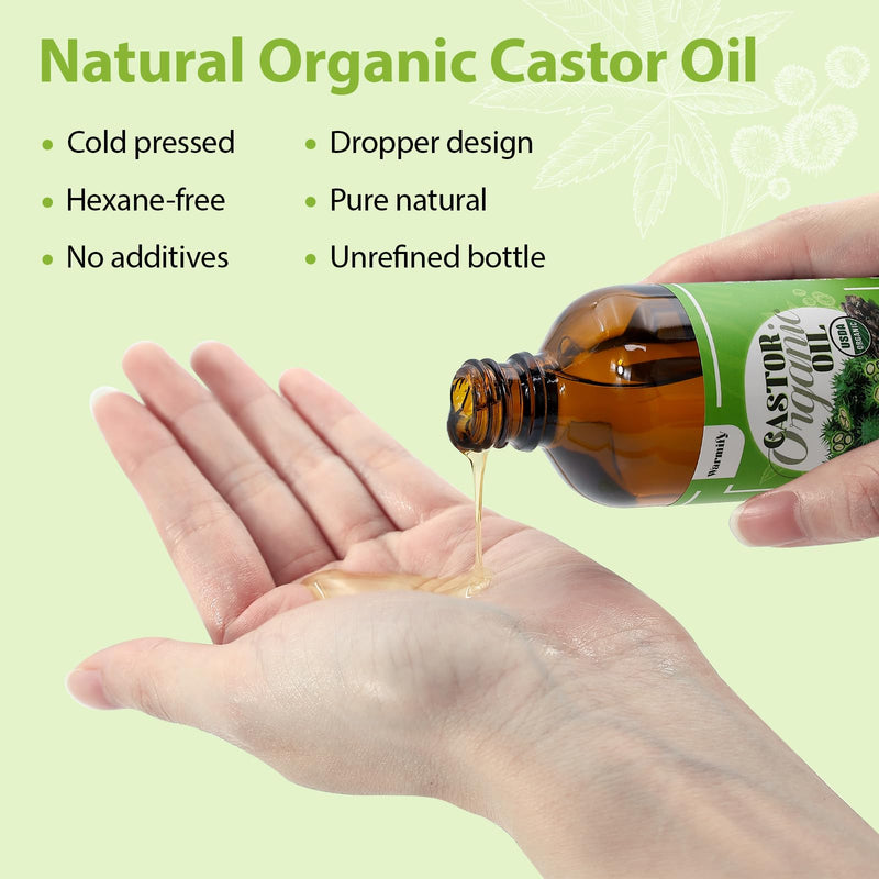 [Australia] - 30 Pcs Castor Oil Patches with Castor Oil Organic Cold Pressed Unrefined Glass Bottle(3.5oz),Cotton Caster Oil Pack Wrap for Waist Back Neck Arm Belly,Self-Adhesive Disposable for Convenient Use Daily Use Set 