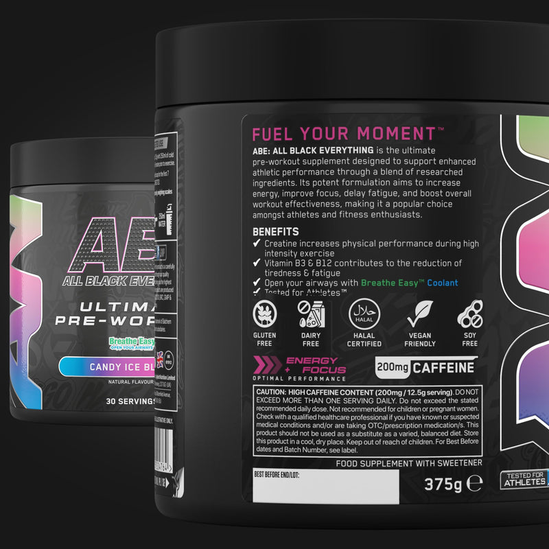 Applied Nutrition Bundle ABE Pre Workout 375g + 700ml Protein Shaker | All Black Everything Pre Workout Powder, Energy & Physical Performance with Creatine, Beta Alanine (Candy Ice Blast) Candy Ice Blast