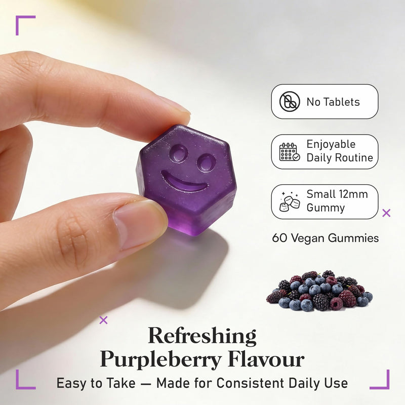 PMS & Mood Support Gummies | 60 Vegan Gummies | Magnesium Citrate, Lemon Balm, Vitex, Saffron & P-5-P B6 | Cycle, Mood & Hormone Balance Support | Purpleberry Flavour | UK Made | by NutriVolv