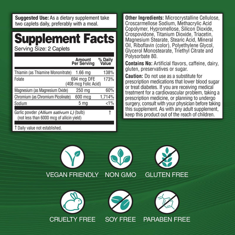 [Australia] - Garlique Garlic Extract Supplement, Healthy Blood Sugar Formula, 6000 mcg allicin, Odorless & Vegan, 60 Caplets 