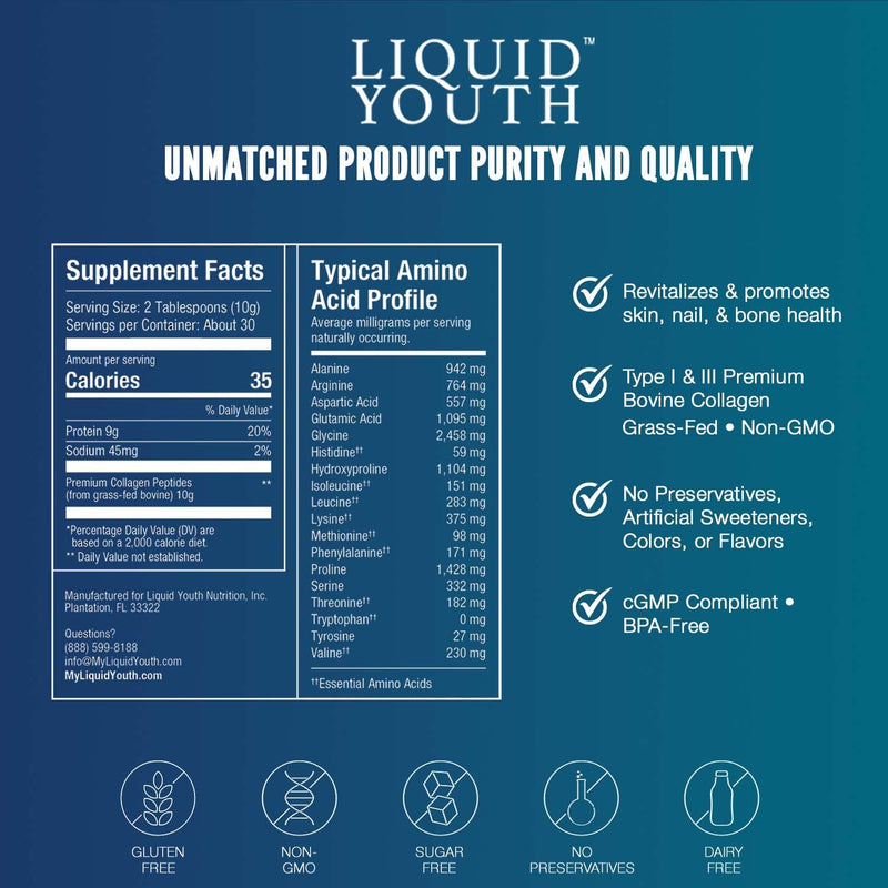 Collagen Peptides Powder for Women & Men - Type I & III Premium Grass-fed Bovine, Hydrolyzed Collagen, Promotes Hair Growth, Skin, Nail, Bone & Joint Health - Unflavored, 30 Servings