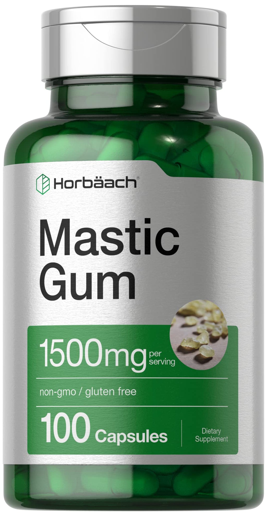 Horbäach Mastic Gum Capsules 1500mg 100 Count | Non-GMO & Gluten Free 100 Count (Pack of 1)