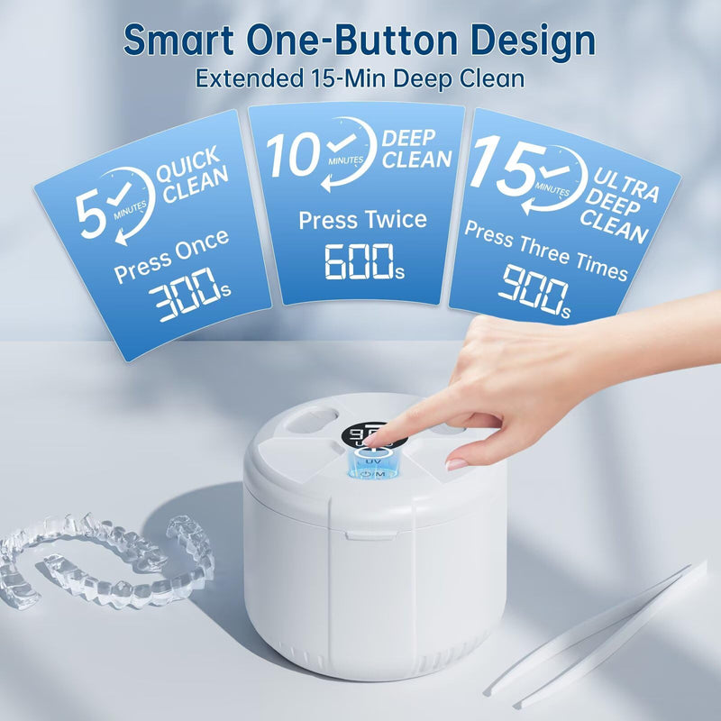 [Australia] - Ultrasonic Retainer Cleaner Machine, 45kHz Dental Cleaning Pod for Dentures, Aligners, Mouth Guards, Night Guards, Jewelry, Toothbrush, 5/10/15-Minute Timer, 200ML 