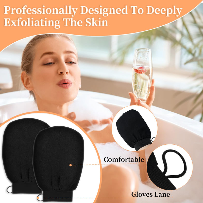 [Australia] - Exfoliating Glove Body Scrubber, Premium Exfoliating Mitt for Normal to Dry Skin, Body Exfoliator for Self-Tan Removal and Applicationin, Made of Viscose Fiber （2 Black） 