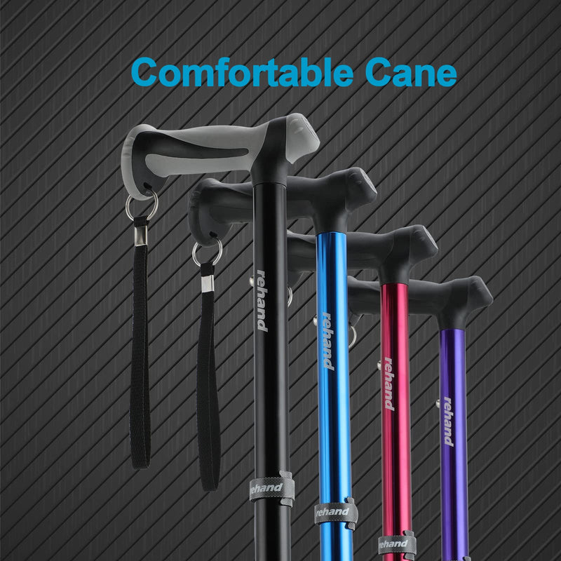 [Australia] - REHAND Walking Cane - Foldable, Adjustable, Collapsible Walking Canes for Men & Women, Heavy Duty All Terrain Tip, with Travel Bag | Walking Sticks for Seniors & Adults Natural Black 