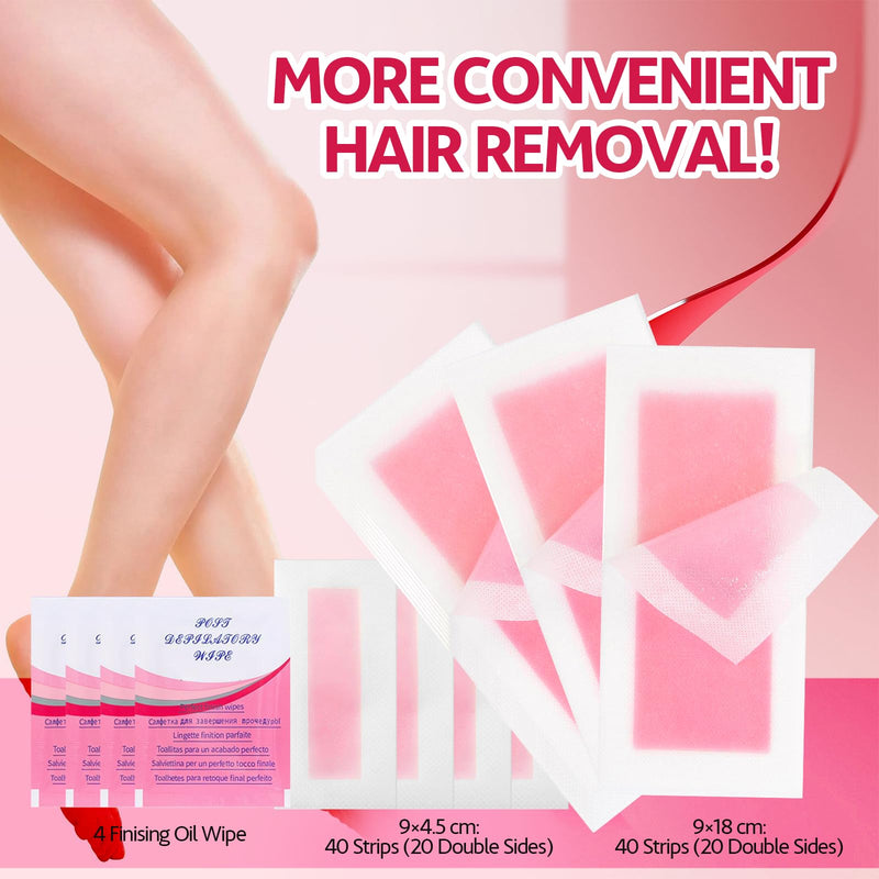 [Australia] - Wax Strips for Hair Removal, Wax Strips, Waxing Kit For Women Face, Body, Arms, Legs, Chest, Back, Bikini Wax Strips, Waxing Hair，Removeal Kit with 80PCS + 4 Calming Oil Wipes 1 Count (Pack of 80) 