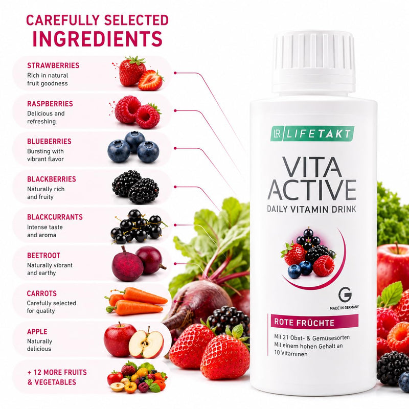 LR Health&Beauty Lifetakt Vita Active Rote Fruchte Care Women Men Drink Every Day Natural Treatment Red Fruit -150 ml./5 fl.oz.