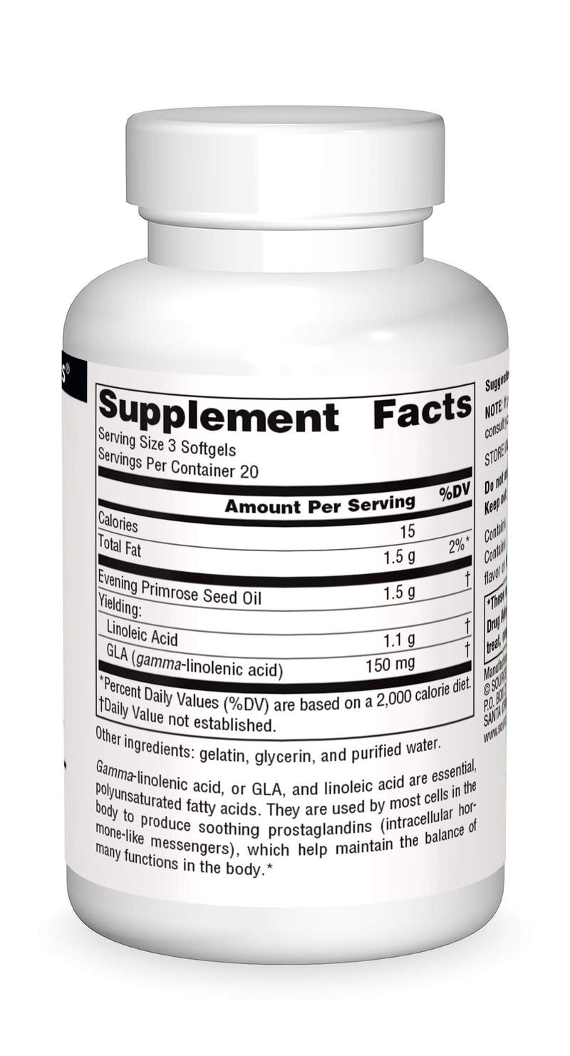 [Australia] - Source Naturals Evening Primrose Oil - Hexane-Free - 500mg - GLA Yield: 50 mg - Cold-Pressed - 60 Softgels 1 60 Count (Pack of 1) 