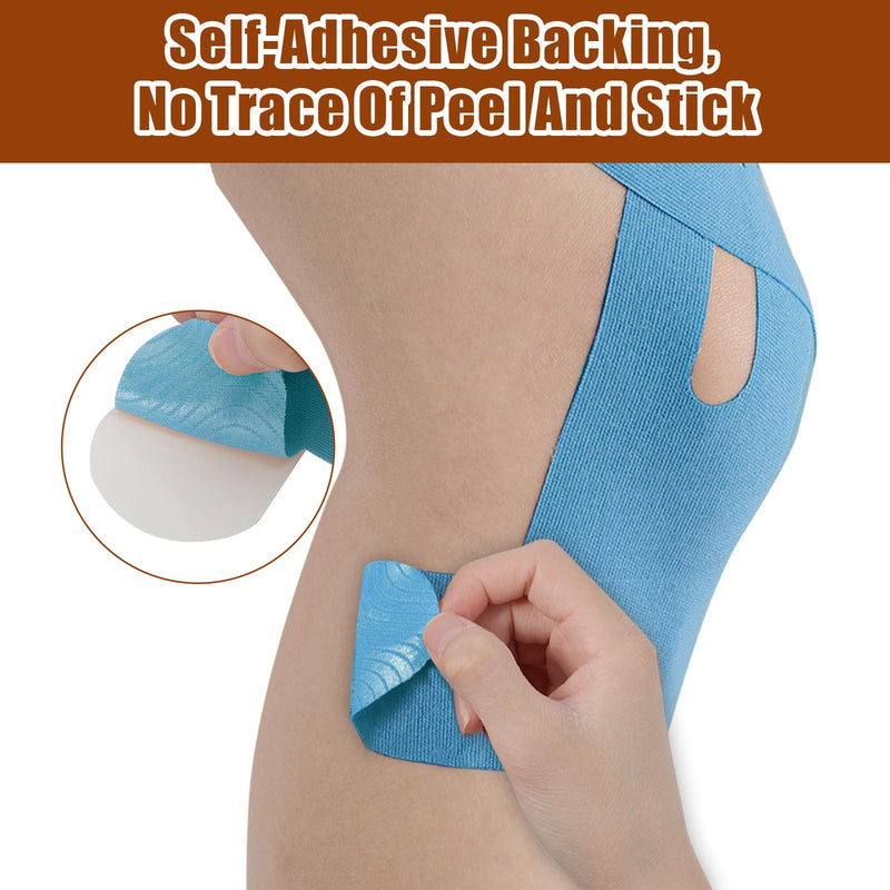 20 Pcs Precut Athletic Tape, Kinesiology Tape for Knees, Waterproof Kinetic Tape for Knee, Breathable Knee Tape for Knee Pain Relief Pre Cut,Sports Tape Athletic Kinesiology,Elastic Turf Tape Football Blue