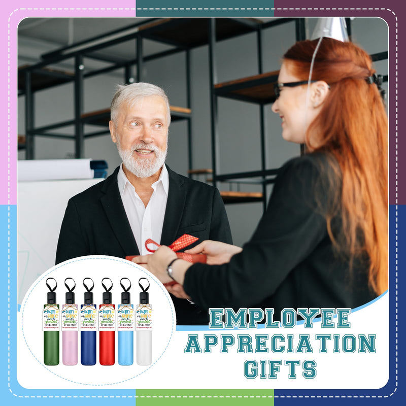 12 Pcs Employee Appreciation Umbrella Gifts for Women Men | Novelty Windproof Folding Umbrellas Thank You Card Hemp Rope Thank You Gifts for Coworker Office Staff Team Group Teacher