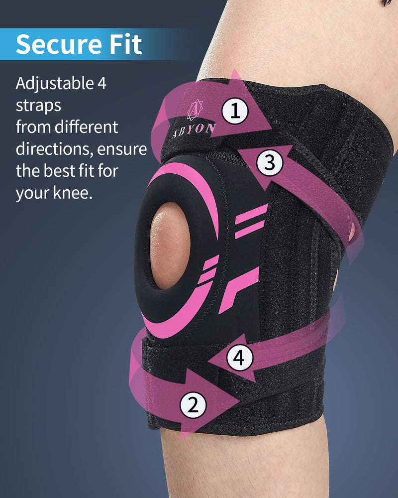 ABYON Knee Brace for Pain Relief, Meniscus Tear, Arthritis, ACL and Joint Support – Open Patella Dual Side Stabilizer Knee Support with Medical-Grade Compression for Men and Women - Please Check How To Size Video X-Large Black-Pink