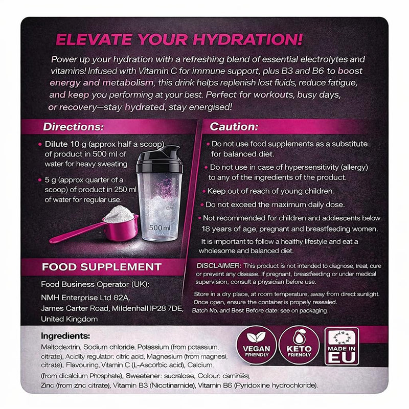 Electrolyte Powder | Hydration & Recovery Drink Mix | Mixed Berries | Low-Calorie | 300g (60 Servings) | Keto & Vegan | Magnesium, Potassium & Sodium Electrolyte Supplement | Vitamins C, B3, B6