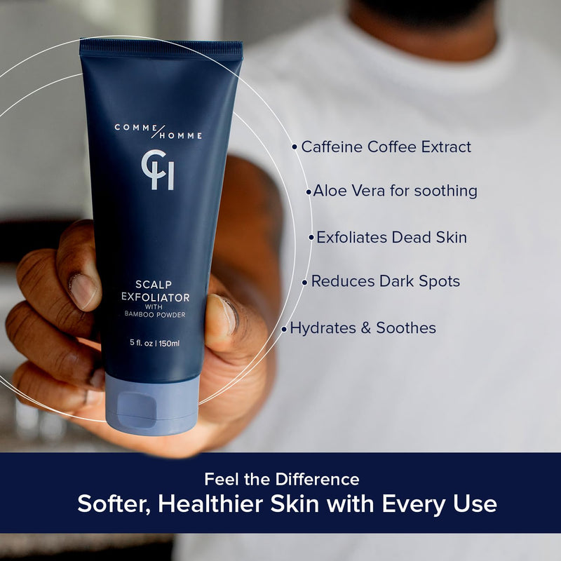 [Australia] - Comme Homme Scalp Exfoliator for Bald Men – Detoxifying Pre-Shave Scrub with Bamboo, Glycolic Acid, Aloe & Caffeine – Removes Dead Skin – Anti-Aging – 5 fl oz / 150 ml Pack of 1 