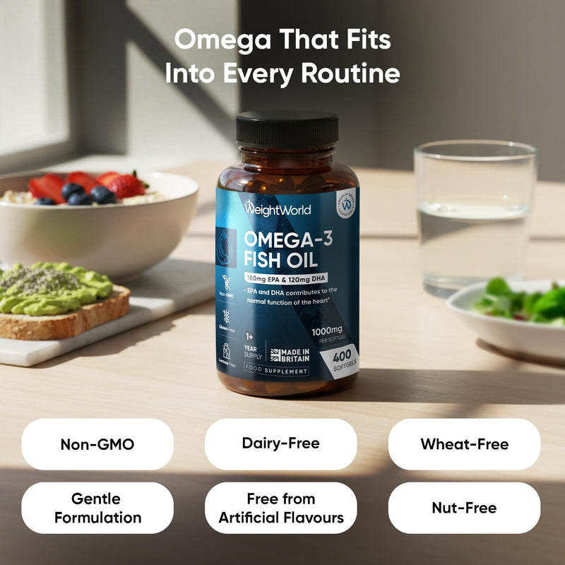 Omega 3 Fish Oil | 400 Softgels (1+ Year Supply) | 1 Softgel a Day | EPA & DHA | Alternative to Cod Liver Oil Capsules | 1000mg Omega 3 Fatty Acids Supplement