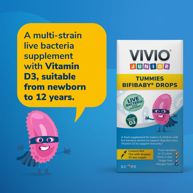 Tummies Bifibaby Drops - A Probiotic & Vitamin D3 Supplement for Babies & Children with Live Bacteria Strains to Support Gut Health and Immunity - 8mL (Pack of 2) 8 ml (Pack of 2)