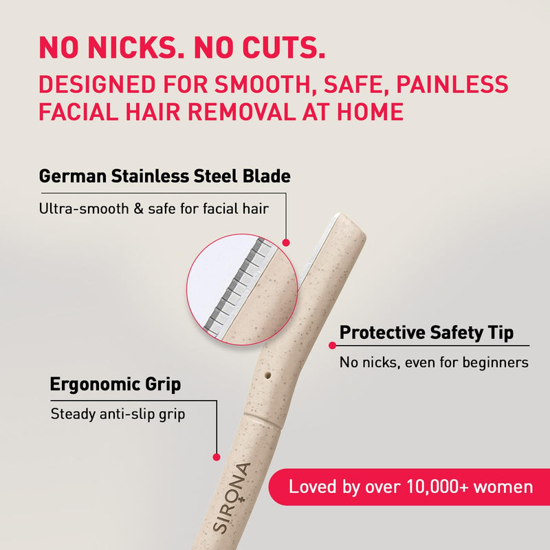 [Australia] - Sirona Blink & Glow Dermaplaning Razor for Women | Eyebrow Face Razor for Peach Fuzz & Precision Touch-Ups | Eyebrow & Facial Razor with Safety Cover - Pack of 3 3 Razors 