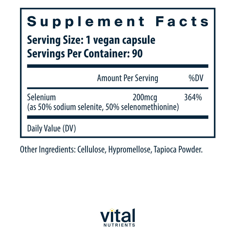 [Australia] - Vital Nutrients - Selenium - Powerful Antioxidant Support - 90 Vegetarian Capsules per Bottle - 200 mcg 