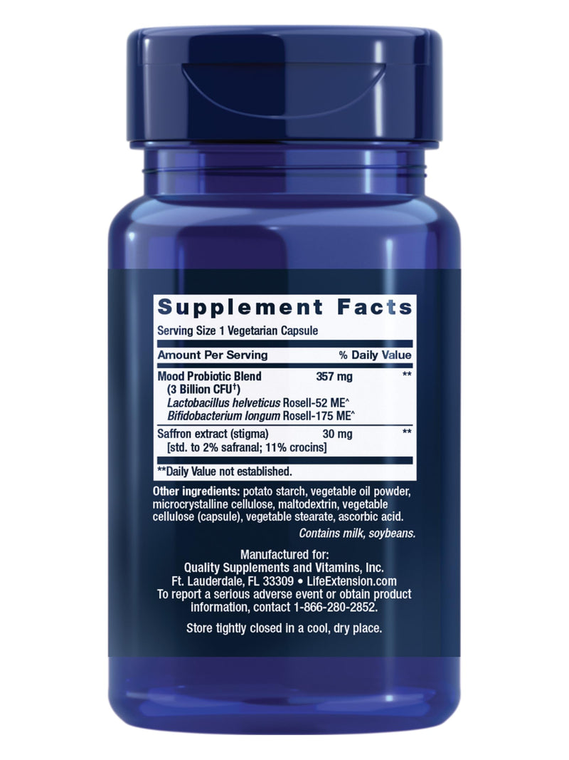 Life Extension FLORASSIST® Probiotic Mood Improve, probiotic and Saffron Blend enhances Mood and Mental Outlook, Non-GMO, Gluten-Free, 1 Daily, Vegetarian, 30 Capsules
