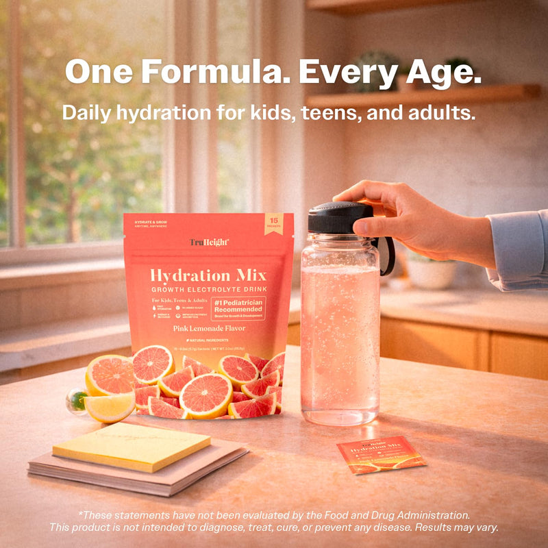 TruHeight Hydration Packets (Pink Lemonade) Kids, Teens & Adults Fast Hydration, Energy & Recovery - Dehydration Relief Electrolytes Powder Packets for Athletes - Sugar Free, Zero Calorie, Non-GMO