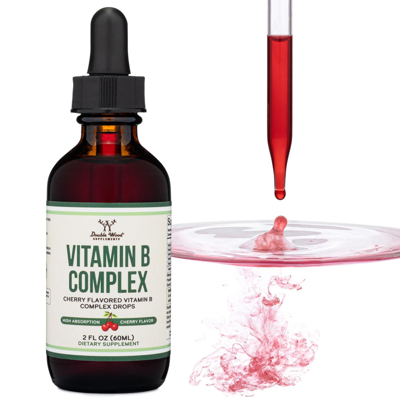 Liquid Vitamin B-Complex Drops, Cherry Flavor, Energy + Mood, 60 Servings | Energy + Mood Liquid Supplement, Methyl-B12 1,750mcg + 3,000mcg Biotin, Pleasant Cherry, Fast Sublingual, 2-Month Supply