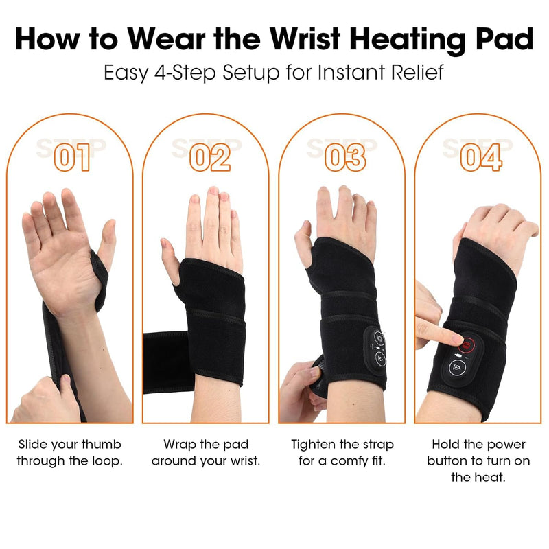 Cordless Wrist Hand Heating Pad Massage for Pain Relief Carpal Tunnel | Hand Arthritis,Wrist Pain Relief,3000mAh Rechargeable Heated Wrist Wrap for Daily Comfort