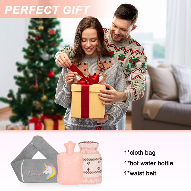 [Australia] - VOTUKU Fluffy hot water bottle with cover and belt, hot water bag with soft plush, warm hot water bottle for hands, feet, shoulders, neck, stomach area, knees, waist, back, warm palace belt (unicorn). 