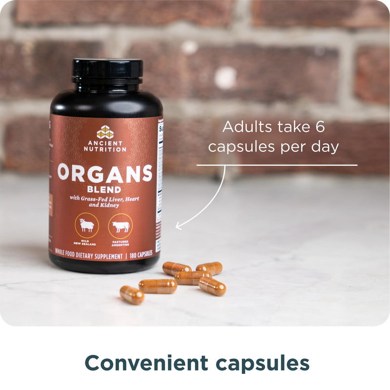 [Australia] - Ancient Nutrition Organ Supplements, Grass-Fed and Wild Organ Complex Capsules, Liver, Heart, Kidney Supports Organ, Cognitive, and Immune System Health, 180 Ct Organs Blend 