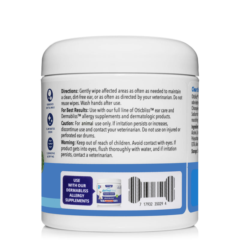 Oticbliss Medicated Ear Drops and Oticbliss Advanced Cleaning Wipes (100 Ct) Bundle Advanced Ear Cleaning Solutions with Medicated Ear Drops for Dogs Plus Dog Ear Cleaning Wipes with Aloe - PawsPlanet Australia