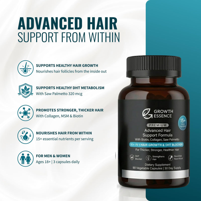 Hair Growth & Thickening Vitamins for Thinning Hair with Biotin 5,000mcg, Saw Palmetto & Collagen – DHT Blocker for Men & Women, 90 Vegetable Capsules