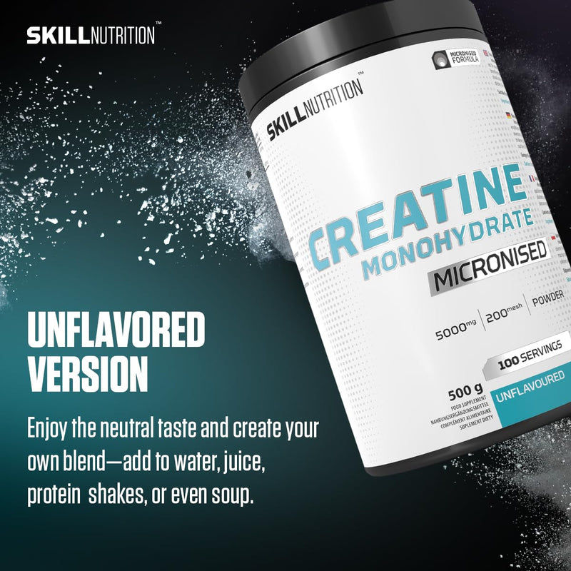 Skill Nutrition Creatine Unflavoured - 500 g | Micronized Creatine Monohydrate for Enhanced Absorption & Performance | Supports Strength, Muscle Growth, and Recovery | Vegan-Friendly, Pure Formula 500 g (Pack of 1)