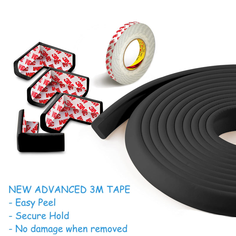 [Australia] - Furniture Edge and Corner Guards | 20.4ft Protective Foam Cushion | 18ft Bumper 8 Adhesive Childsafe Corners | Baby Child Proofing Set NonToxic and Safe for Table, Fireplace, Countertop | Black 
