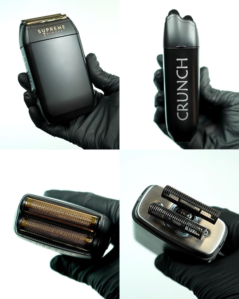 [Australia] - Supreme Trimmer Crunch STF602 – Waterproof Double Foil Shaver for Men | 150 Min Runtime, Wet/Dry Cordless & Corded Electric Razor | Hypoallergenic Foils for Face, Head & Stubble Black 