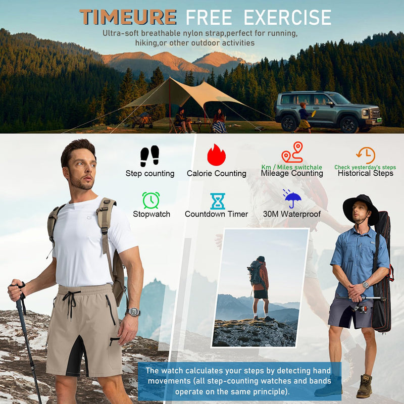 [Australia] - Accurate Pedometer Watch for Men Walking Simple Step Counter Watches Steps Tracker Large Digital Display Waterproof Non Bluetooth TIMEURE-2306 Black 