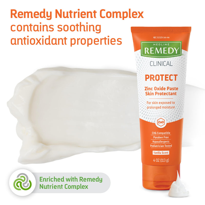 [Australia] - Medline Remedy Clinical Zinc Oxide Paste Skin Protectant (4 oz Tube), Vanilla Scent, Diaper Rash Cream, Incontinence Care, Wetness Protection, Paraben Free, Hypoallergenic, Adults, Children 