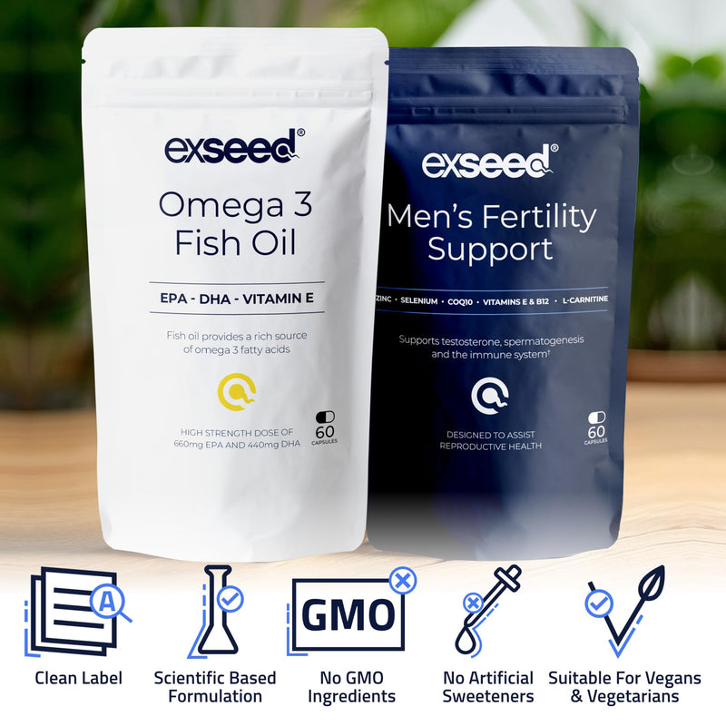 Health - Men's Fertility Combi Supplements - Multivitamins (x60 Capsules) - Omega-3 (x60 Capsules) - 1 Month Supply - Fertility Boosting Ingredients - Supports Healthy Conception