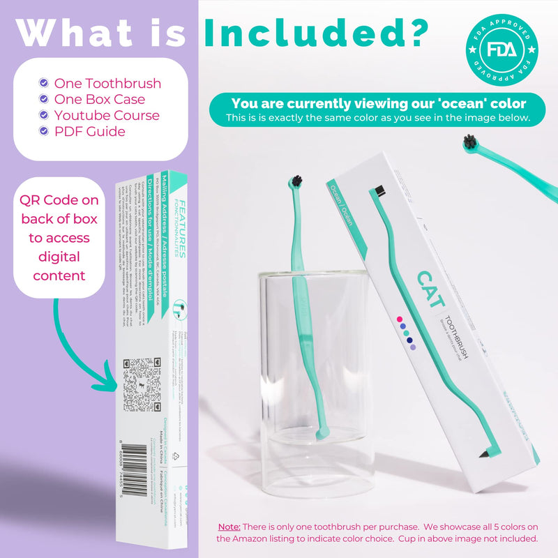 RYERCAT Dual Sided Cat Toothbrush - Kitten Toothbrush with Micro Head to fit into Cat/Kittens Mouth - Cat Dental Care Supplies - Pet Toothbrush for Cats (Ocean Blue) Ocean Blue - PawsPlanet Australia