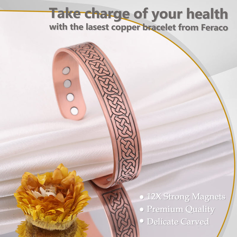 [Australia] - Feraco Copper Bracelets for Men, 12X Strength Wide Pure Copper Magnetic Bracelet for Men with Neodymium Magnets, Adjustable Cuff Bangle with Giftable Box Chain 