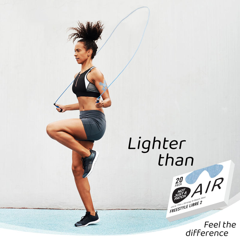 Not Just A Patch Freestyle Libre 2 Covers (20 Pack) - Thin, Strong and Light, Ultra-Long 14 Day Adhesion - Durable Lingo CGM & Libre 2 Sensor & Protector Patches - Air X-Mini Blue Adhesive