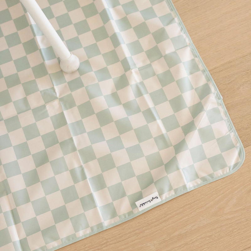 [Australia] - Tiny Twinkle Mess-Proof Splat Mats for Under high Chairs or Table Cover Art Projects for Baby and Toddler - Waterproof, Washable Floor or Table Splash mat 51" x 51" (Sage Checkers) 51x51inch Sage Checkers 