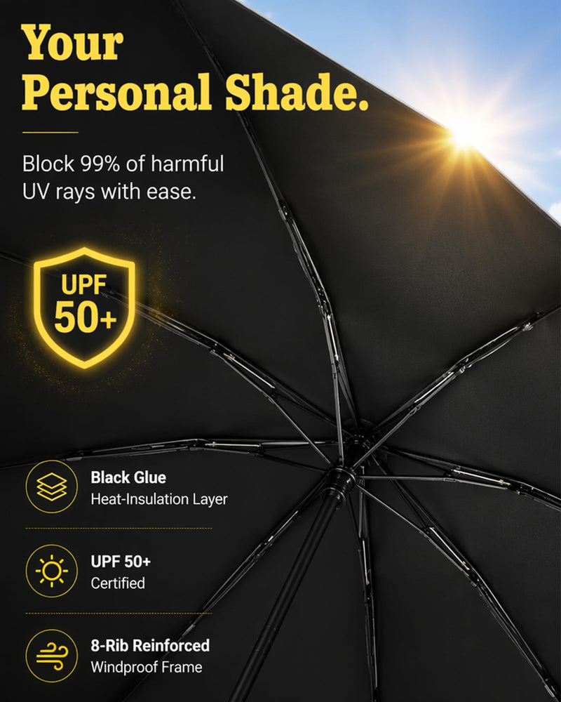 Cute Hand-Drawn Cartoon Folding Umbrella, Boot Shaped Handle & Apple Tip, UPF 50+ Black Coating Sun & Rain Compact Travel Umbrella with Hand Carry Storage Pouch for Women Girls Blue